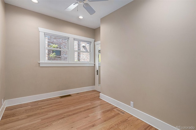 726 S Corona St, Denver, CO 80209 - empty room with baseboards, light wood finished floors, recessed lighting, and ceiling fan