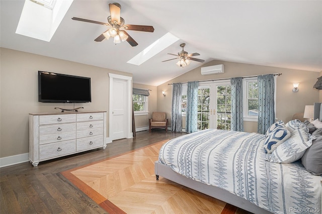 726 S Corona St, Denver, CO 80209 - bedroom with a skylight, a wall unit AC, access to exterior, lofted ceiling, and a baseboard radiator