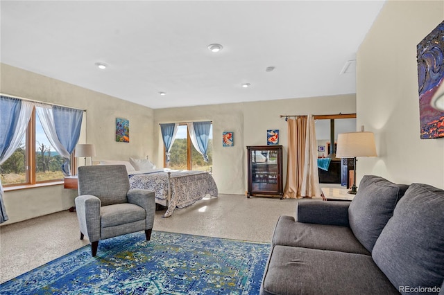 bedroom with speckled floor