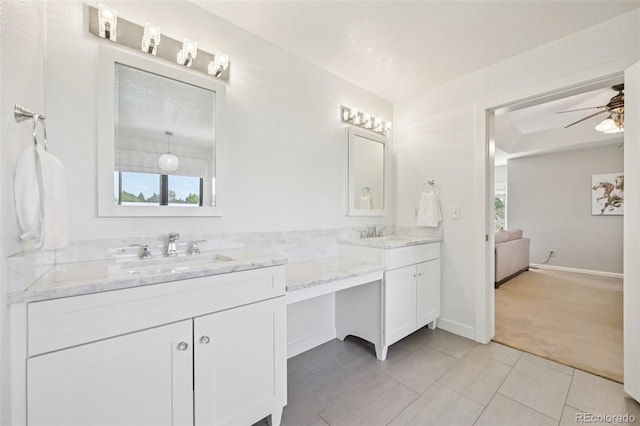 5528 S Jasper Way, Centennial, CO 80015 - bathroom with double vanity, ceiling fan, and tile patterned flooring