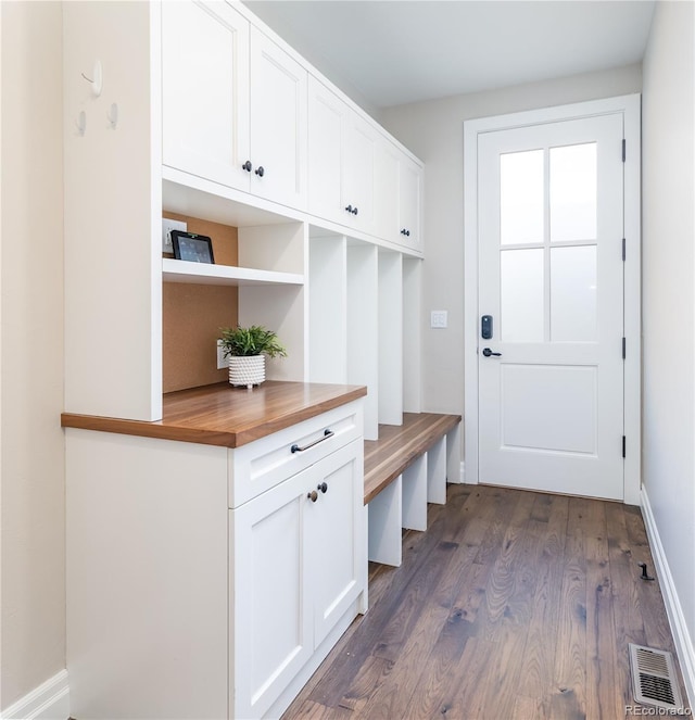 295 Jersey St, Denver, CO 80220 - mudroom with visible vents, baseboards, and dark wood-type flooring