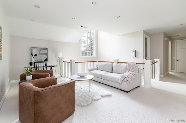 295 Jersey St, Denver, CO 80220 - living room with vaulted ceiling, baseboards, carpet flooring, and visible vents
