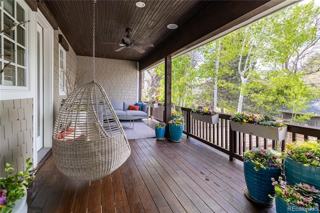 295 Jersey St, Denver, CO 80220 - wooden terrace featuring a ceiling fan and an outdoor hangout area