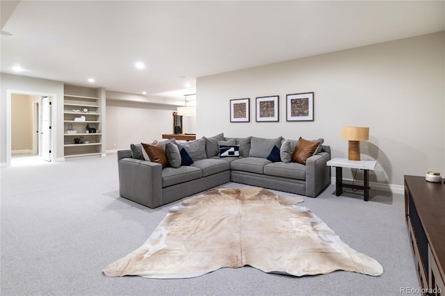 295 Jersey St, Denver, CO 80220 - living room with carpet floors, recessed lighting, baseboards, and built in shelves