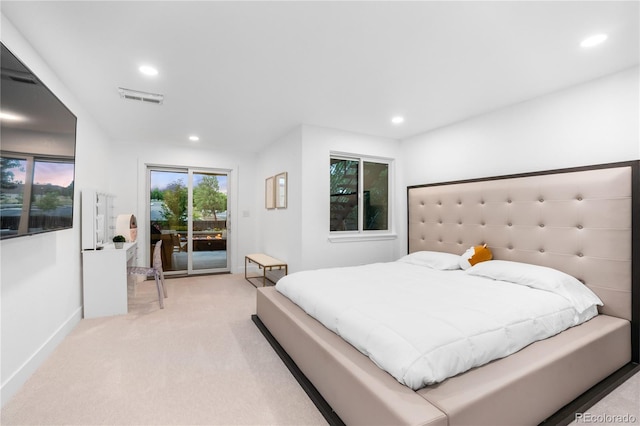 9161 W Lake Dr, Littleton, CO 80123 - bedroom featuring access to outside, light carpet, and recessed lighting