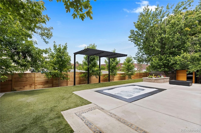 9161 W Lake Dr, Littleton, CO 80123 - fenced backyard featuring a pergola, an in-ground hot tub, and a patio