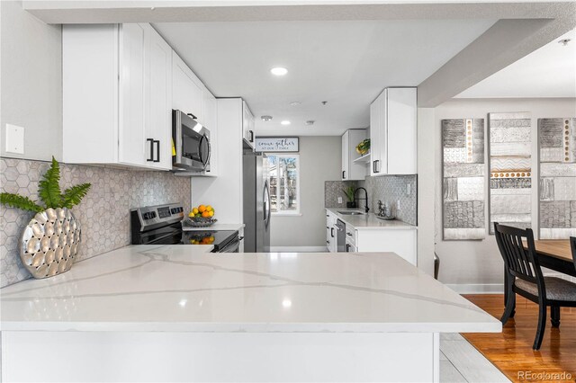 kitchen featuring light stone counters, light wood-type flooring, appliances with stainless steel finishes, and a sink