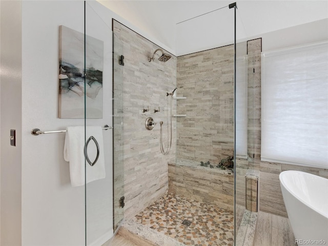 bathroom with plus walk in shower