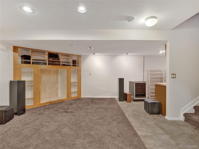 basement with light carpet