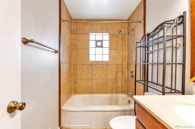 full bath with vanity,  shower combination, and toilet