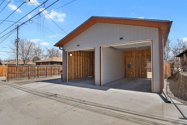 detached garage with fence