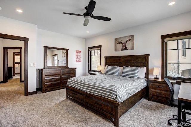 200 Quill, Fraser, CO 80442 - bedroom featuring light colored carpet, recessed lighting, ceiling fan, and baseboards
