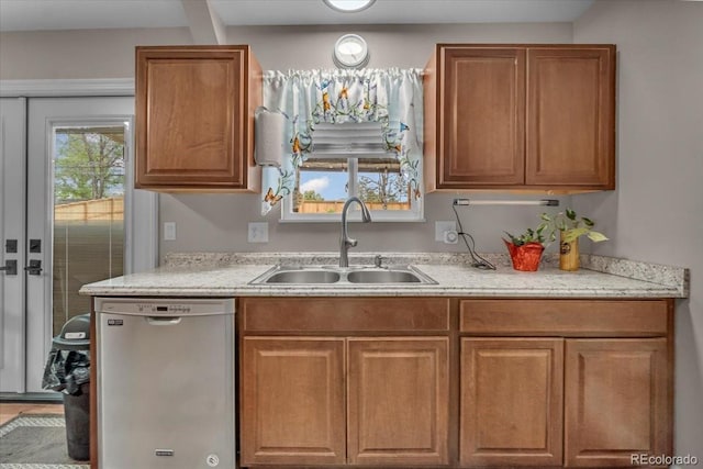 4694 S Ouray Way, Aurora, CO 80015 - kitchen featuring dishwasher, a sink, and brown cabinets