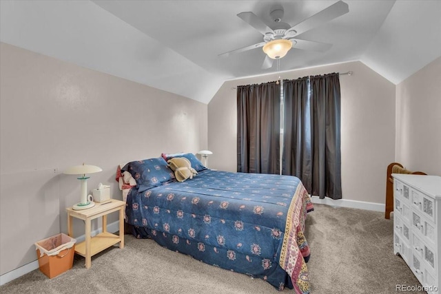 4694 S Ouray Way, Aurora, CO 80015 - bedroom with vaulted ceiling, carpet flooring, a ceiling fan, and baseboards