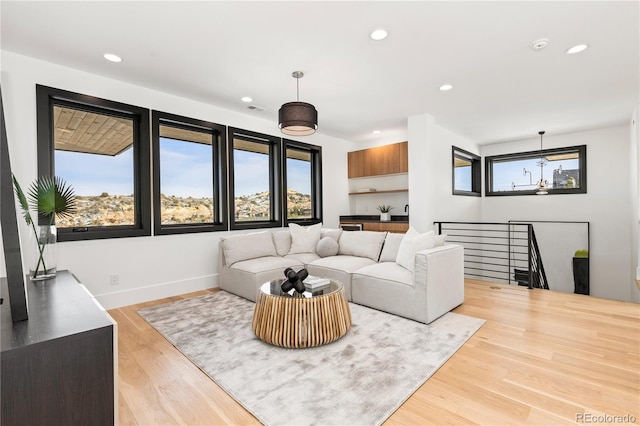 living room with light wood-type flooring