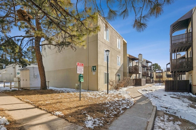 view of snow covered property