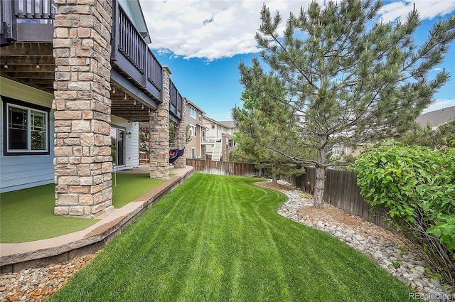 view of yard with a fenced backyard