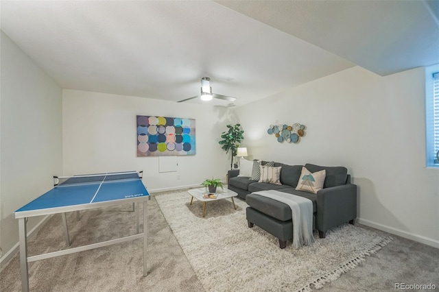 4807 Fenwood Dr, Highlands Ranch, CO 80130 - carpeted living room featuring baseboards and a ceiling fan
