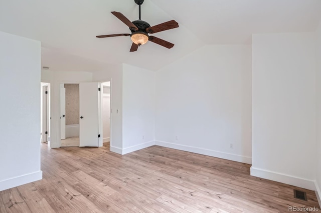 8197 S Fillmore Way, Centennial, CO 80122 - empty room with vaulted ceiling, ceiling fan, light wood-style floors, and baseboards