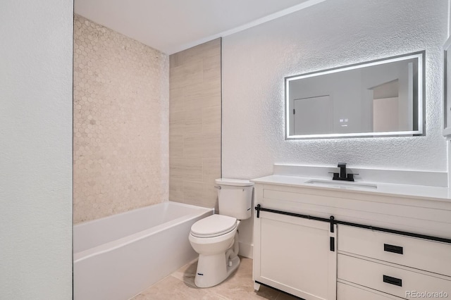 8197 S Fillmore Way, Centennial, CO 80122 - full bath with a textured wall, toilet, vanity, shower / bath combination, and tile patterned floors