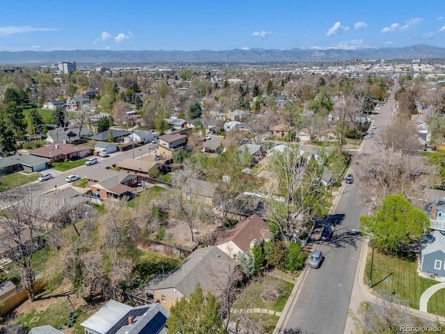 drone / aerial view with a residential view and a mountain view
