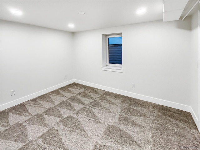 basement featuring carpet flooring