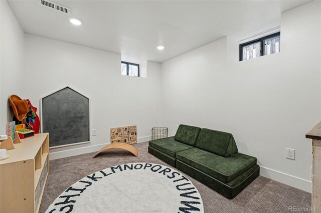 interior space with recessed lighting, visible vents, baseboards, and carpet floors