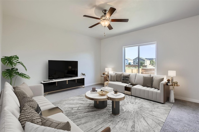 1464 Moraine Valley Dr, Severance, CO 80550 - living room featuring light carpet and a ceiling fan