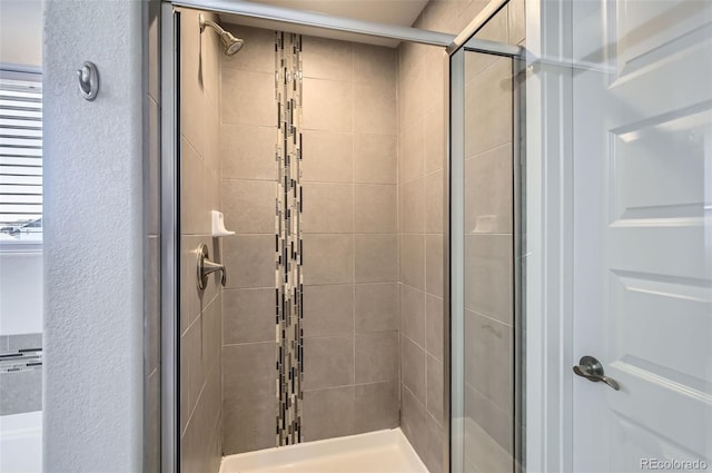 1464 Moraine Valley Dr, Severance, CO 80550 - full bathroom featuring a stall shower and a textured wall