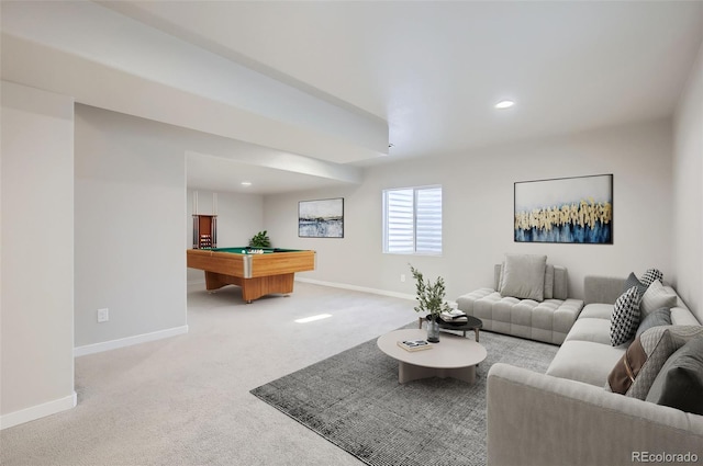 1464 Moraine Valley Dr, Severance, CO 80550 - living area with light carpet, billiards table, and recessed lighting