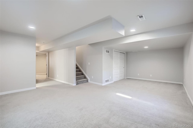 1464 Moraine Valley Dr, Severance, CO 80550 - finished basement with stairway, carpet floors, and recessed lighting
