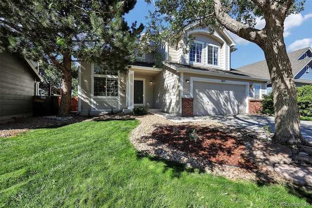 5415 Spruce Ave, Castle Rock, CO 80104 - traditional home featuring concrete driveway, a garage, and brick siding