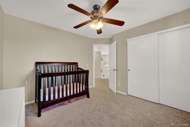 5415 Spruce Ave, Castle Rock, CO 80104 - bedroom featuring carpet, a closet, a crib, and ceiling fan