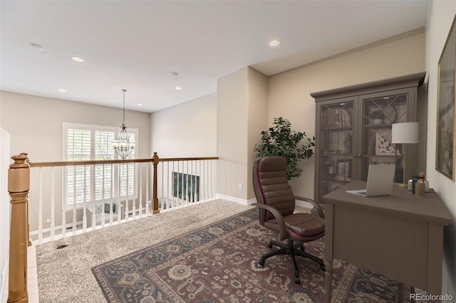 10311 Belvedere Ln, Lone Tree, CO 80124 - home office with a chandelier, carpet flooring, and recessed lighting