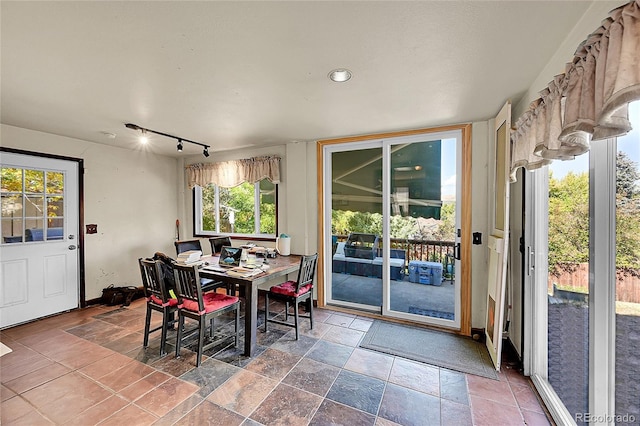 dining room with track lighting