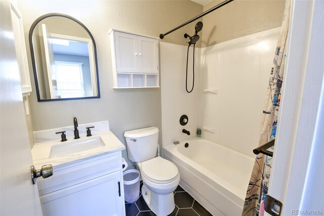 8022 S Columbine Ct, Centennial, CO 80122 - full bathroom featuring vanity, shower / bathtub combination with curtain, and tile patterned flooring