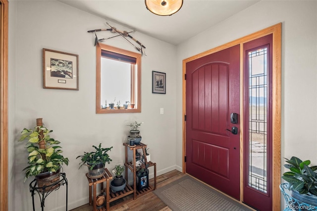 entryway with wood-type flooring