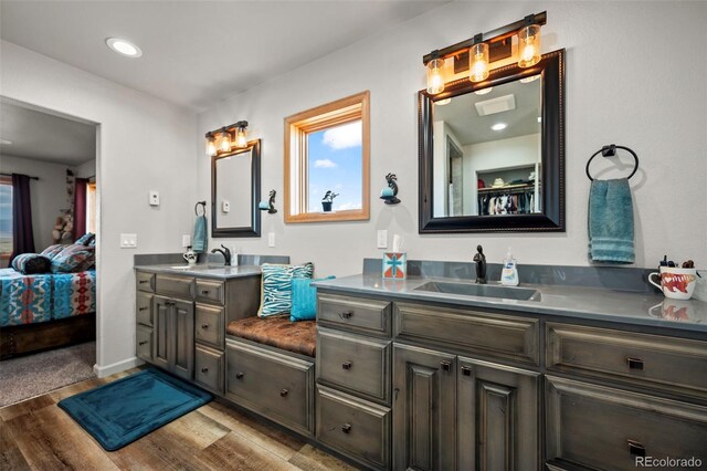 bathroom featuring hardwood / wood-style flooring and vanity