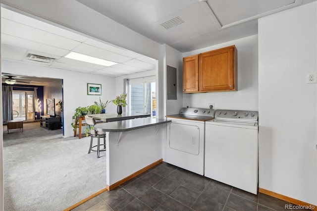 1995 Xenia St, Denver, CO 80220 - washroom with cabinet space, baseboards, visible vents, and washer and dryer