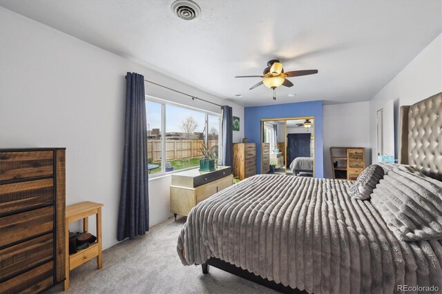 1995 Xenia St, Denver, CO 80220 - carpeted bedroom featuring ceiling fan, visible vents, and a closet