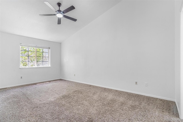 524 Rider Ridge Dr, Longmont, CO 80504 - empty room featuring a ceiling fan, baseboards, carpet floors, and vaulted ceiling