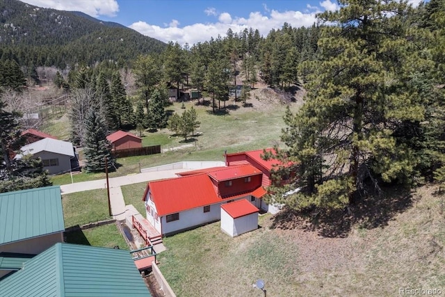 birds eye view of property with a mountain view