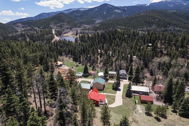 birds eye view of property with a mountain view