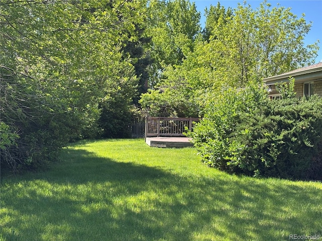 1602 S Lamar St, Lakewood, CO 80232 - view of green lawn featuring a wooden deck