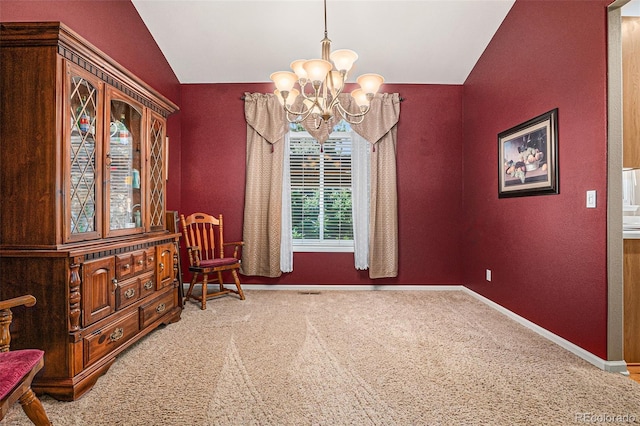 5569 S Helena St, Centennial, CO 80015 - living area featuring a chandelier, lofted ceiling, and carpet