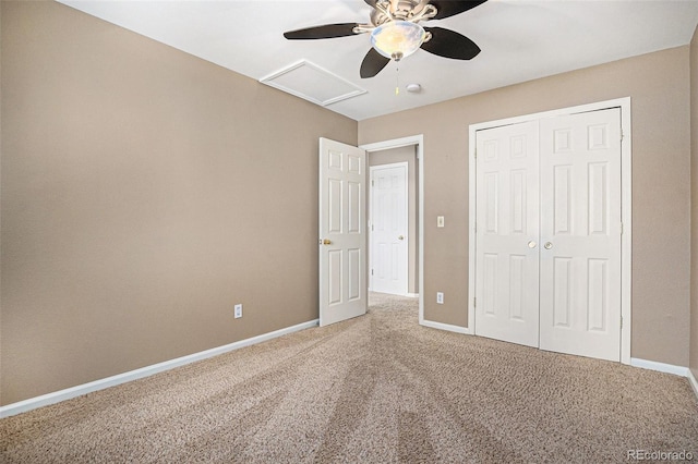 5569 S Helena St, Centennial, CO 80015 - unfurnished bedroom featuring attic access, light colored carpet, a closet, and ceiling fan