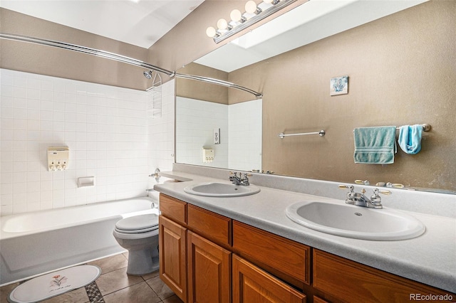 5569 S Helena St, Centennial, CO 80015 - bathroom featuring washtub / shower combination, double vanity, and tile patterned floors