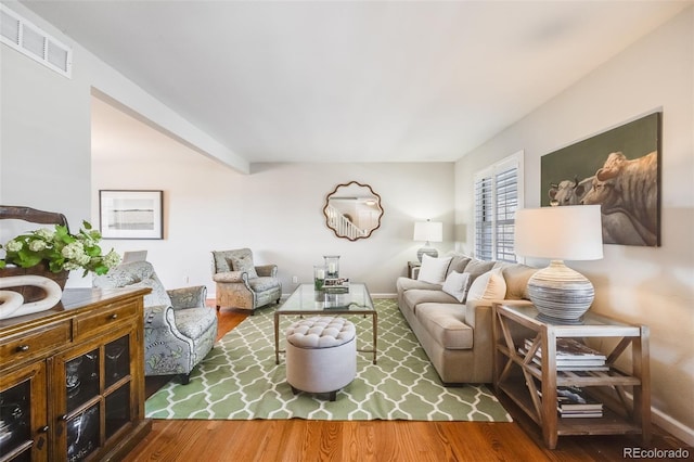 living room with hardwood / wood-style flooring