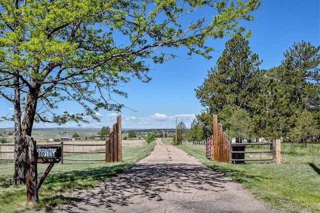 view of road with a rural view and driveway