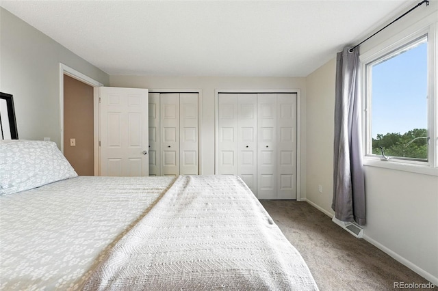 7830 Club Crest Dr, Arvada, CO 80005 - carpeted bedroom featuring two closets and multiple windows
